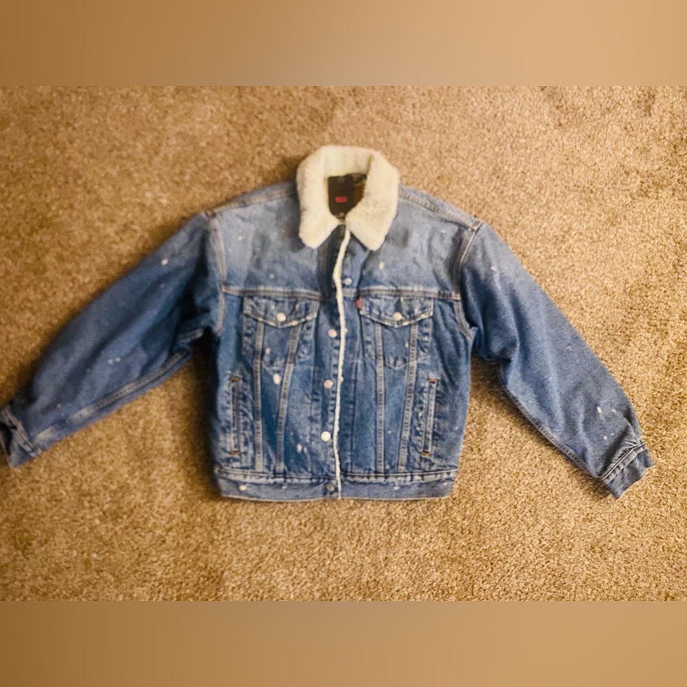 Levi’s Distressed Blue Denim Sherpa Jean Jacket|Men Size: S|NWT